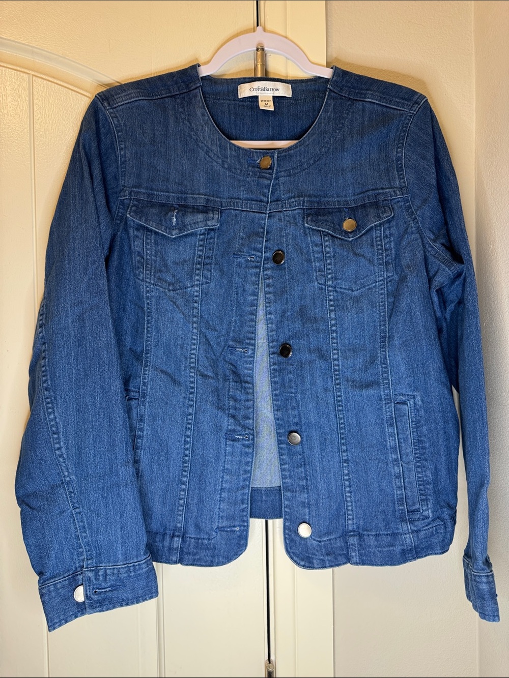 croft & barrow Medium Blue Jean Jacket - Women's Collarless Denim Coat